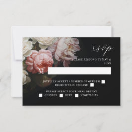 Moody Peony Ro Blommigt Bröllop Black OSA kort
