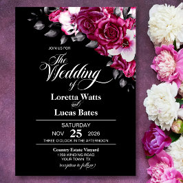 Moody Pink Rose Floral Black Wedding Inbjudningar