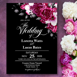 Moody Pink Rose Floral Black Wedding Inbjudningar