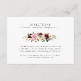 Moody Plum Blommigt Garland Bröllop Directions Tilläggskort