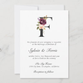 Moody Plum Blommigt Monogram Bröllop Inbjudningar