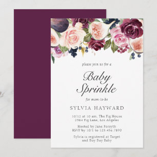 Moody Plum Blommigt och Fig Girl Baby Sprinkle Inbjudningar