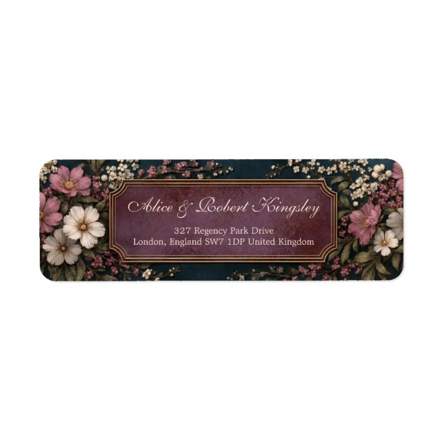 Moody Plum Texturerad Antik Guld Ram Returadress Etikett (Framsidan)