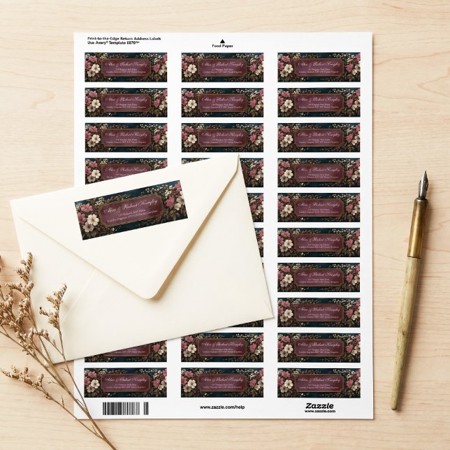 Moody Plum Texturerad Antik Guld Ram Returadress Etikett (Skapare uppladdad)
