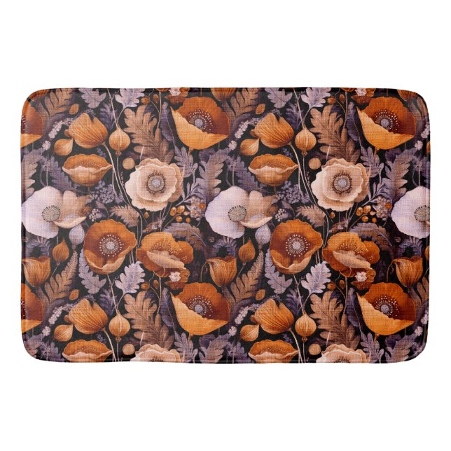 Moody poppies on black pattern badrumsmatta (Framsidan)