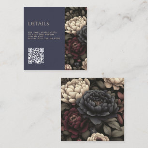 Moody QR-kod för marin blå och burgundisk Blommigt Tilläggskort