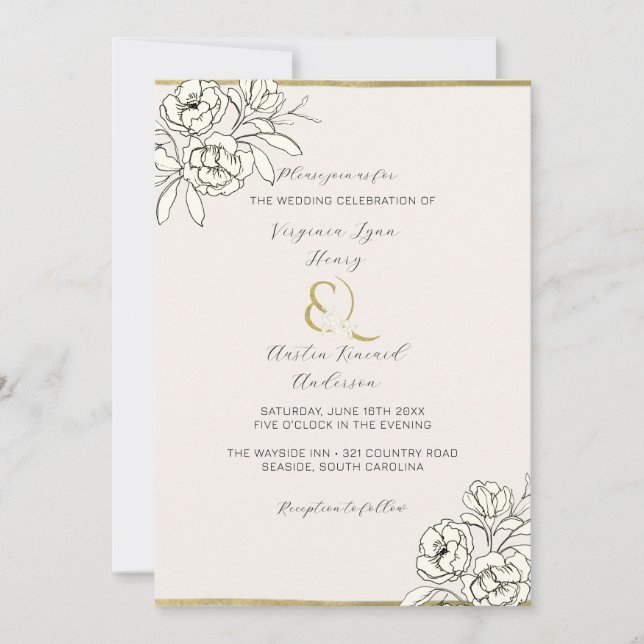 Moody rökt Guld Ampersand (lodrät) Inbjudningar (Framsida)