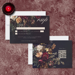 Moody Romantic Dark Floral Gothic Wedding QR OSA Kort
