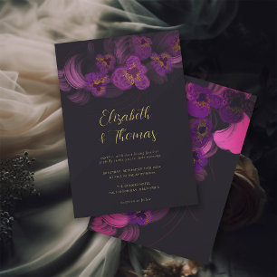 Moody Romantisk Lila Orchids Mörk Blommigt Bröllop Inbjudningar