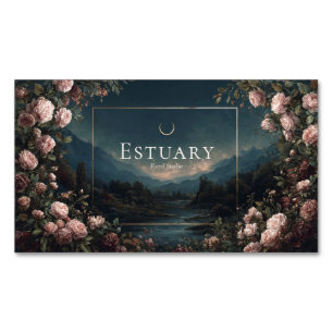 Moody Rose Blommig och Twilight Bergslandskap Magnetiska Visitkort