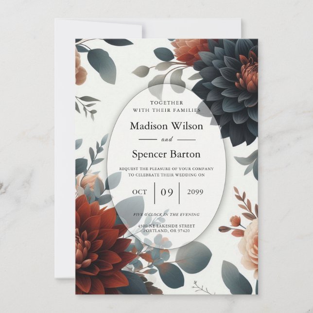 Moody Rustic Fall Florals Wedding Inbjudningar (Framsida)