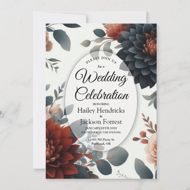 Moody Rustic Fall Florals Wedding Inbjudningar (Framsida)