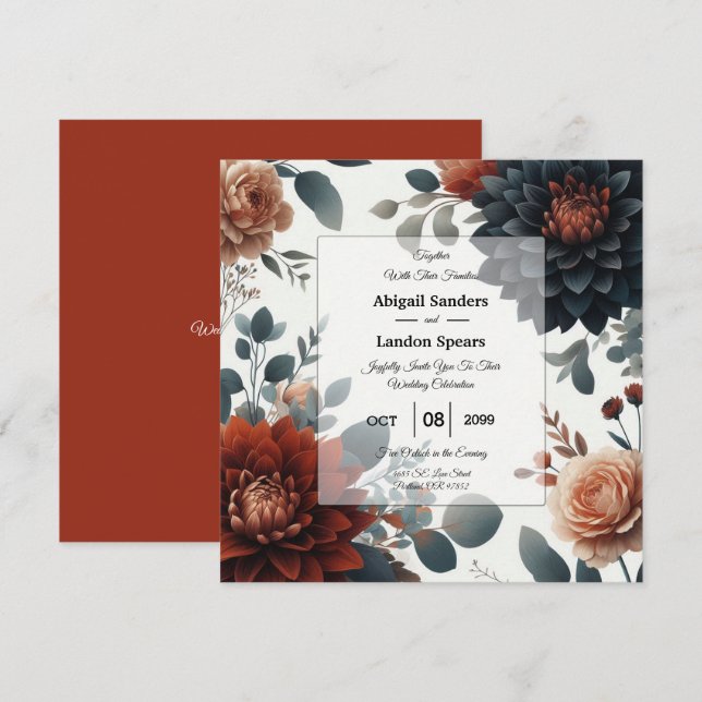 Moody Rustic Fall Florals Wedding Inbjudningar (Fram/baksida)