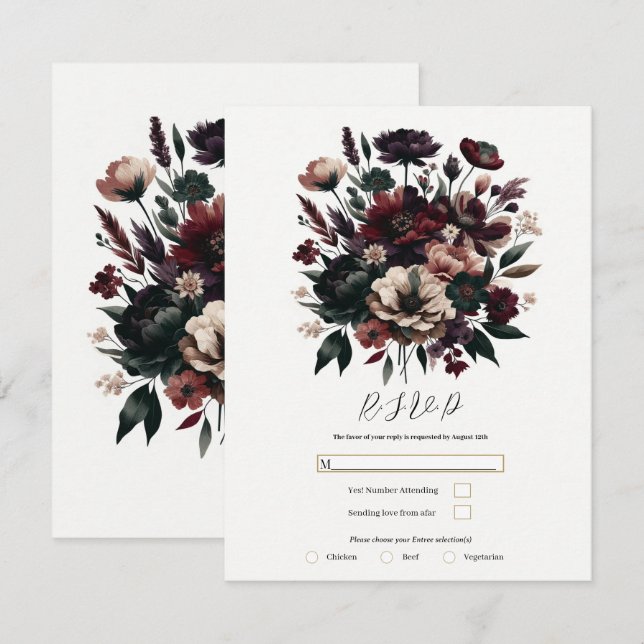 Moody Rustika Blommor Trädgård Boho Bröllop RSVP Inbjudningar (Fram/baksida)