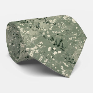 Moody Sage Grönt Wildblomme Personlig Bröllop Slips