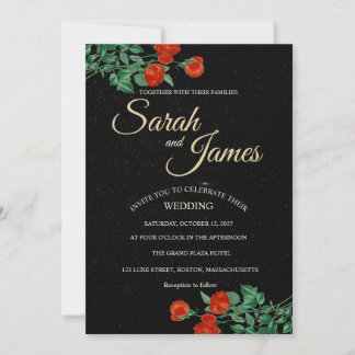 Moody Starry Night Crimson Roses Invitation Inbjudningar
