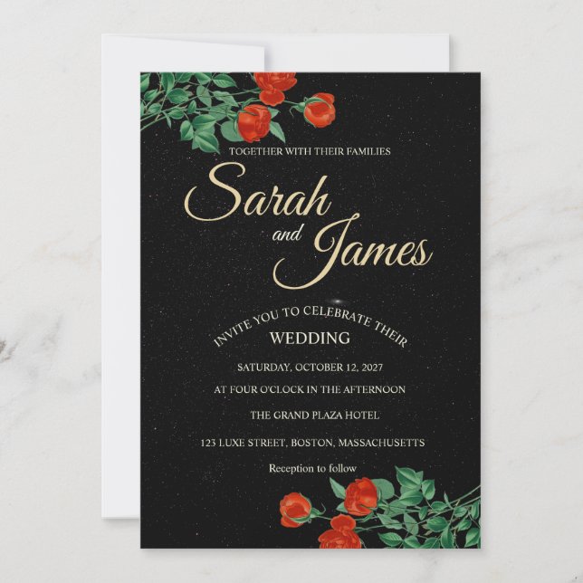 Moody Starry Night Crimson Roses Invitation Inbjudningar (Framsida)