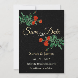 Moody Starry Night Crimson Roses Save the Date Inbjudningar