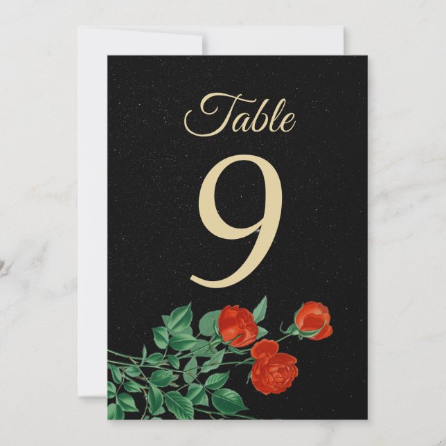 Moody Starry Night Crimson Roses Table Number card (Framsida)