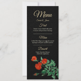 Moody Starry Night Crimson Roses Wedding Menu Card Inbjudningar