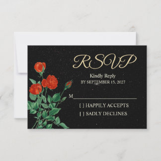 Moody Starry Night Crimson Roses Wedding RSVP Card OSA Kort