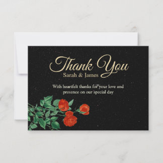 Moody Starry Night Crimson Roses Wedding Thank You Tack Kort