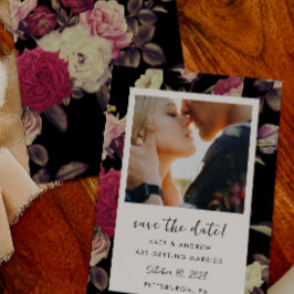 Moody svart Blommigt Bröllop-fotospara datum Spara Datumet