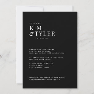 Moody svart minimalistisk modern typografi bröllop inbjudningar