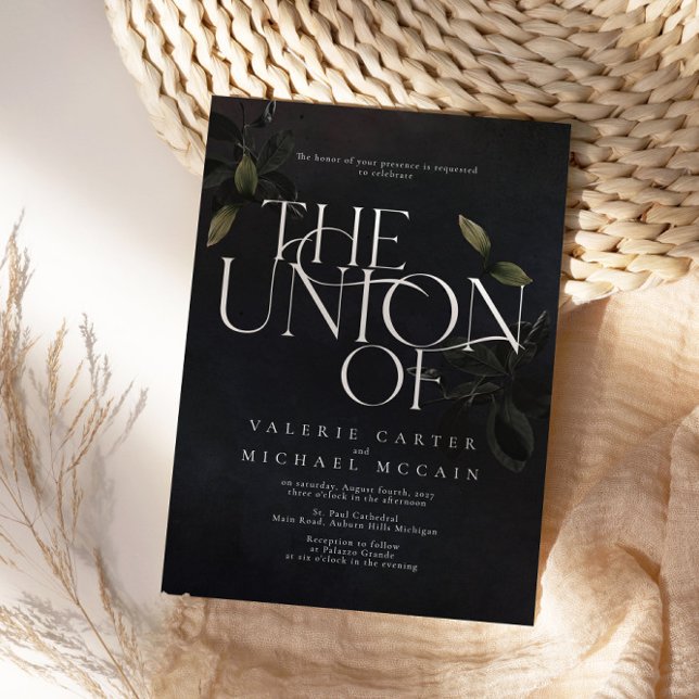 Moody svarta botaniska typografiska inbjudningar (Skapare uppladdad)