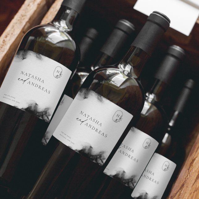 Moody svartfärgsminimalistisk Bröllop Vinflaska Etikett (Skapare uppladdad)