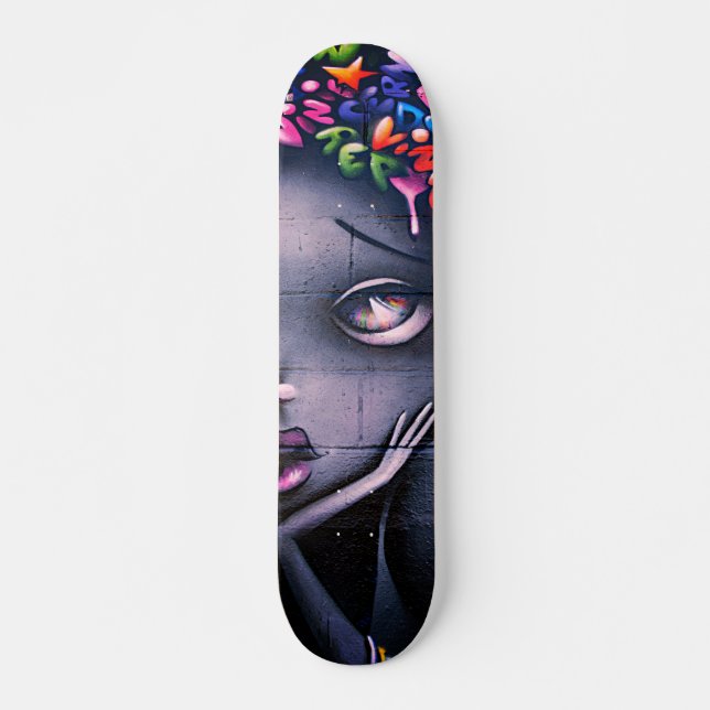Moody Tecknad Girl Street Art Mini Skateboard Bräda 18,5 Cm (Framsida)