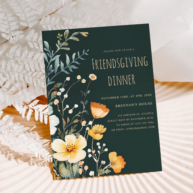 Moody Thanksgiving för Wildbloms-vänner Inbjudningar (Wildflower Moody Thanksgiving Friendsgiving Dinner Invitation)