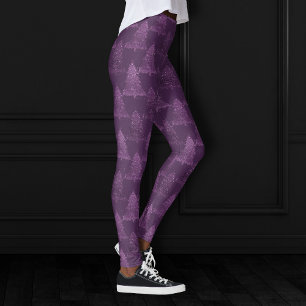 Moody Träd Mönster Deep Plum Lila jul Leggings