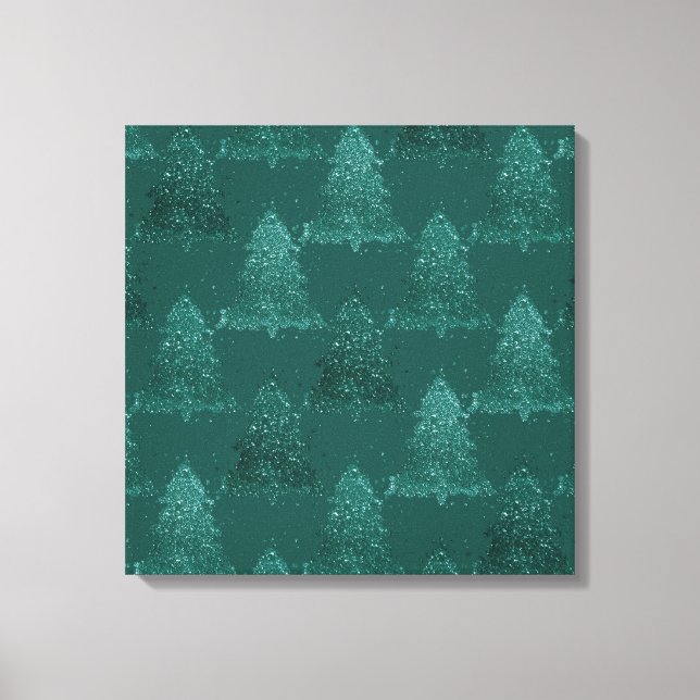 Moody Träd Mönster | Mörk Midnight Teal-jul Canvastryck (Framsida)