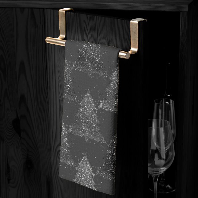 Moody Träd Mönster | Onyx Silvery Black jul Kökshandduk (Skapare uppladdad)