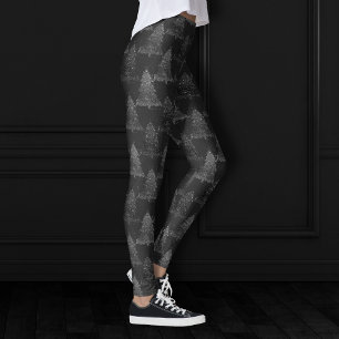 Moody Träd Mönster Onyx Silvery Black jul Leggings