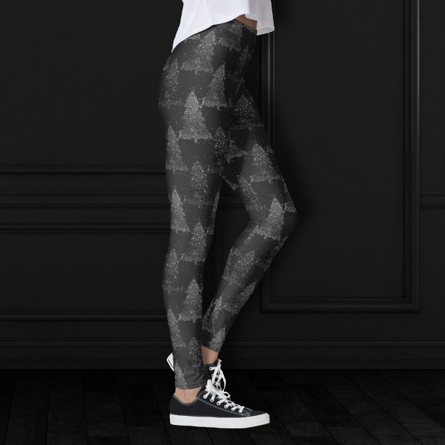 Moody Träd Mönster | Onyx Silvery Black jul Leggings (Skapare uppladdad)