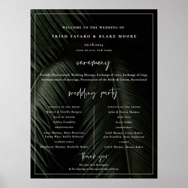 Moody Tropics Bröllopsprogram Affisch (Framsidan)