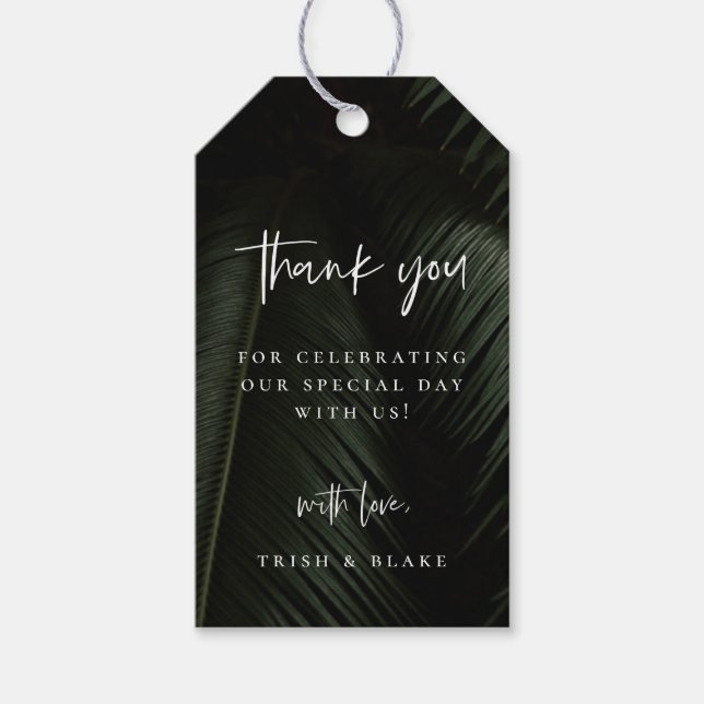 Moody Tropikar Bröllop Tack Gift Märkres Presentetikett (Framsidan)
