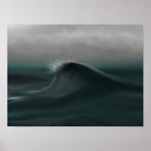 Moody våg av djup grönt i storm poster