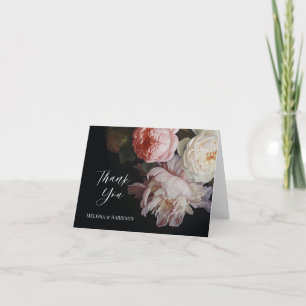 Moody Vita och Peony Ro Blommigt Bröllop Tack Kort