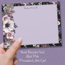 Moody Watercolor Floral Black Pink Personalized