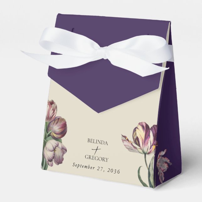 Moody Watercolor Lila Tulips Wedding Favor Presentaskar (Framsidan Sidan)