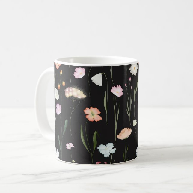 Moody Wildblommor Black-Blommönstret Kaffemugg (Framsida vänster)