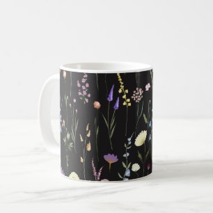 Moody Wildblommor Black-Blommönstret Kaffemugg