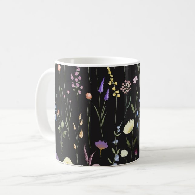 Moody Wildblommor Black-Blommönstret Kaffemugg (Framsida vänster)