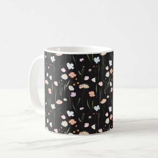 Moody Wildblommor Black-Blommönstret Kaffemugg (Framsida vänster)