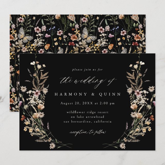 Moody Wildflower Bohemian Wedding Invitation Inbjudningar (Fram/baksida)