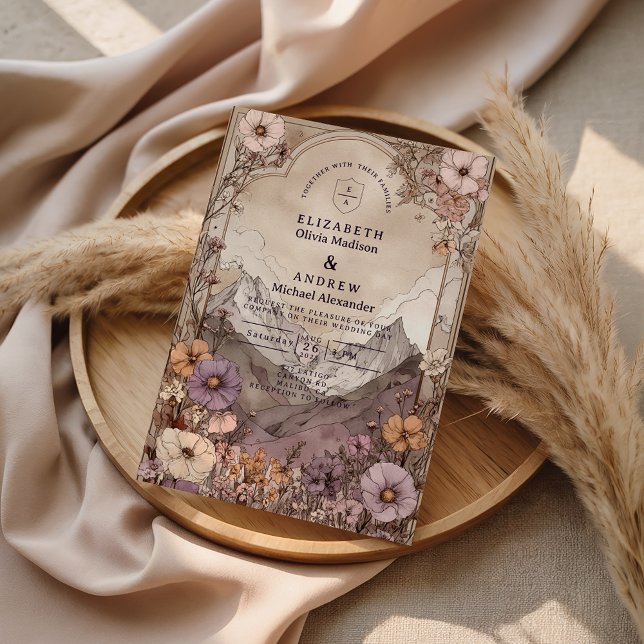 Moody Wildflower Mountain Wedding Inbjudningar (Skapare uppladdad)
