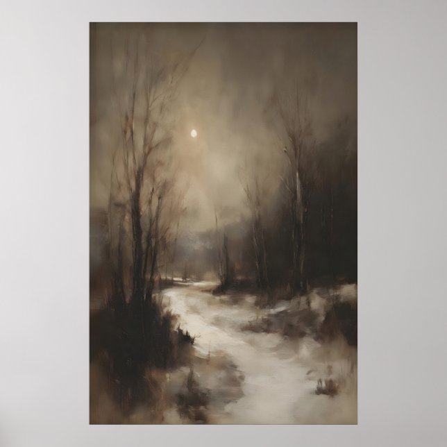 Moody Winter Forest Wall Art, Moonlit Snowy Poster (Framsidan)
